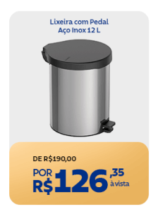 Lixeira 12 litros com Pedal em Aço Inox por R$ 126,35 à vista
